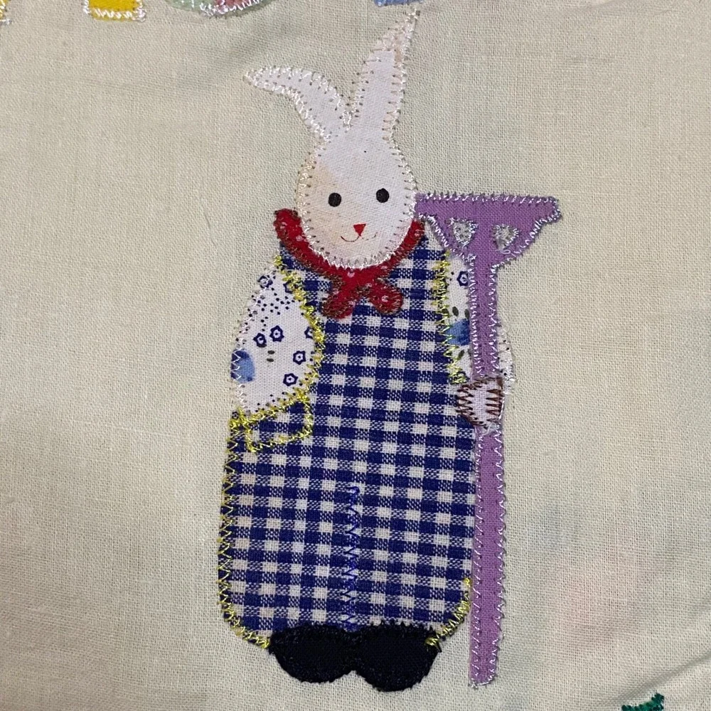 Vintage Easter Bunny Quilted Placemats Set of 4 Pink Gingham‎ Happy Easter 18x13